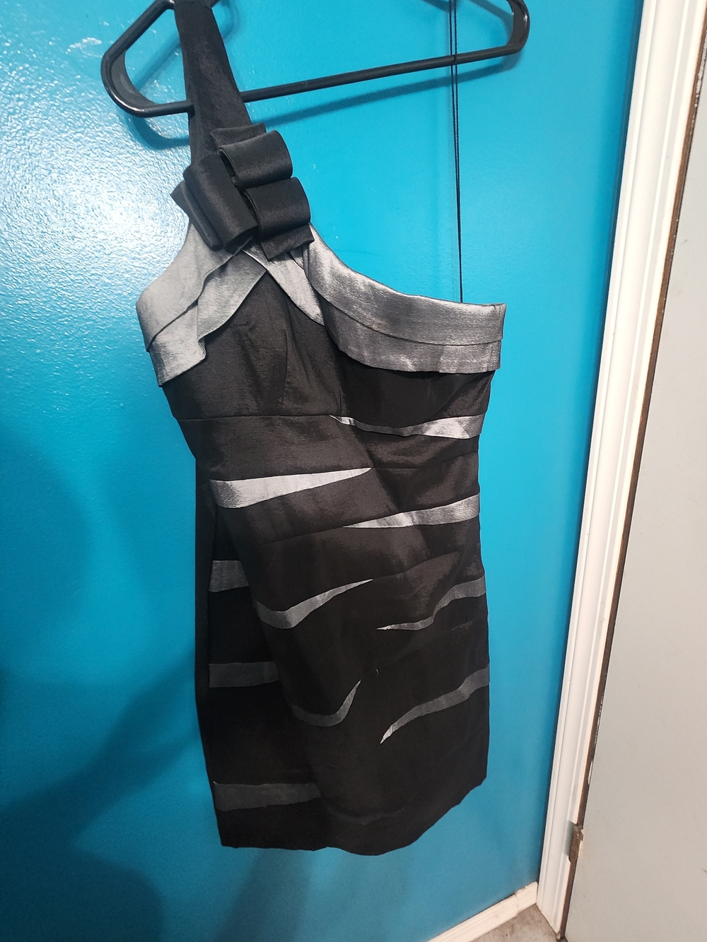 Scarlett Black Dress with Silver Stripe Detail